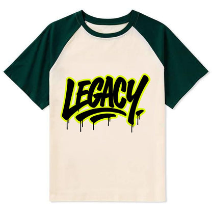 Bold typography design - "LEGACY" - what you leave behind, lasting impact - Contrast Raglan T-shirt - Green