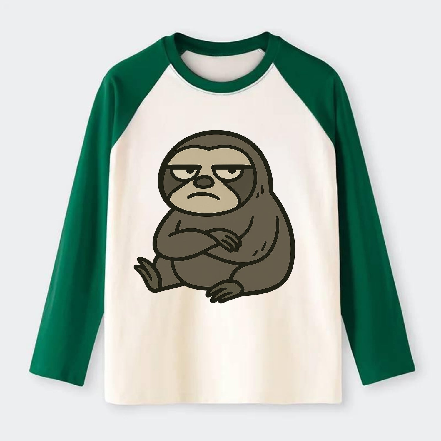 The Sloth Judging Silently - Raglan Long Sleeve T-Shirt - Green