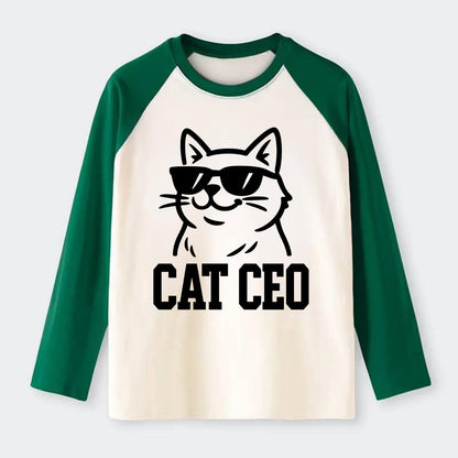 CEO Cat Boss - Raglan Long Sleeve T-Shirt - Green