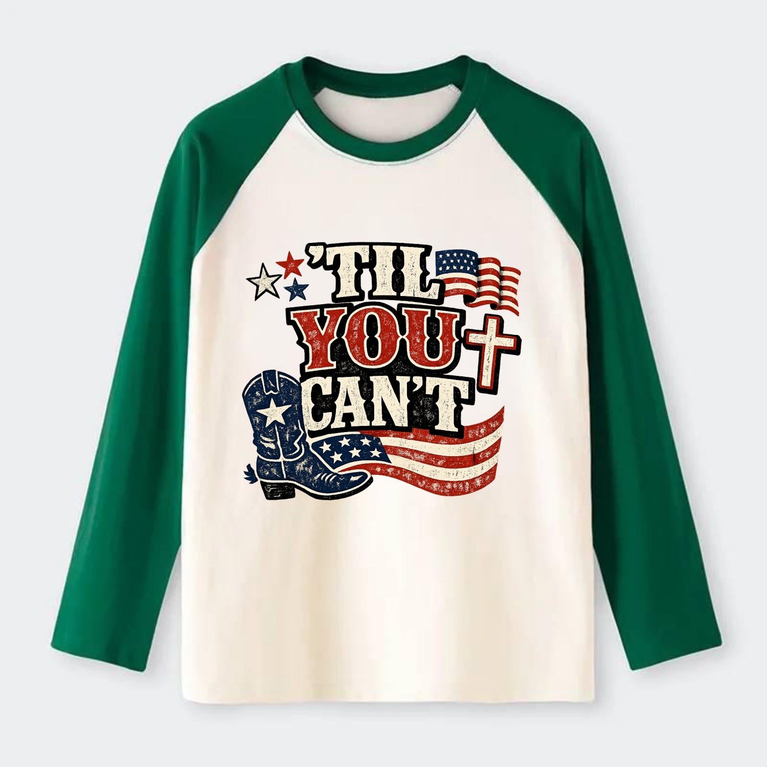 Til You Cant - Patriot Cross - Raglan Long Sleeve T-Shirt - Green
