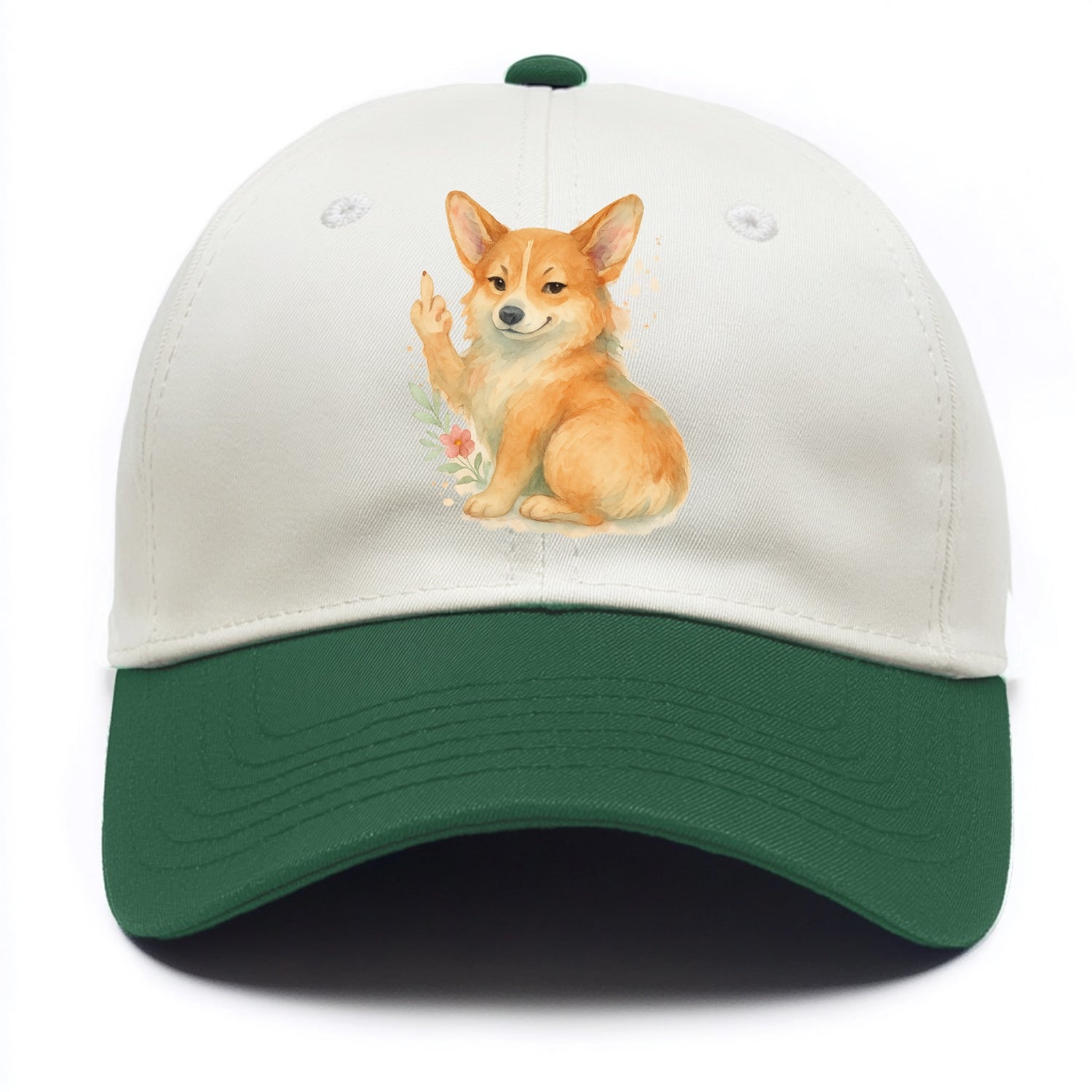 Corgi short legs and fluffy butt, one stubby paw up with sass - Two Tone Cap - Green