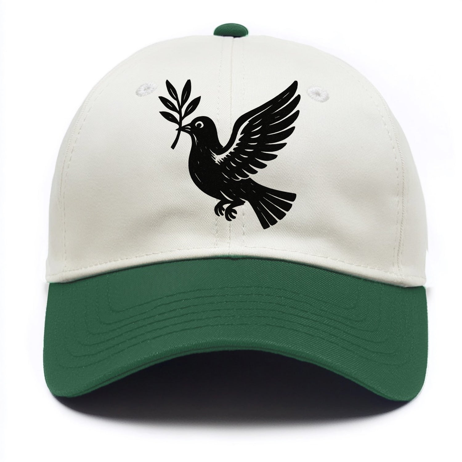 Dove carrying olive branch - peace movement ink painting - Two Tone Cap - Green