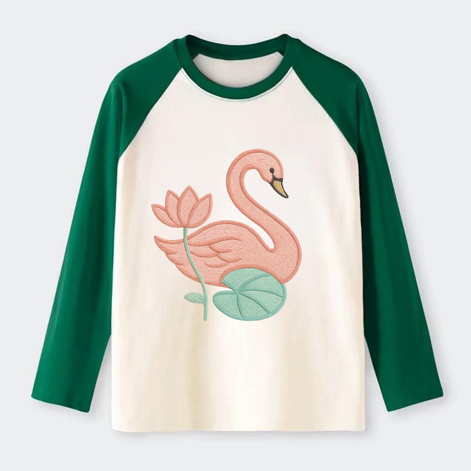Coral Swan - Raglan Long Sleeve T-Shirt - Green