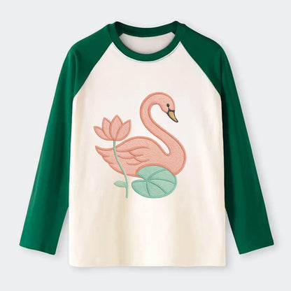 Coral Swan - Raglan Long Sleeve T-Shirt - Green
