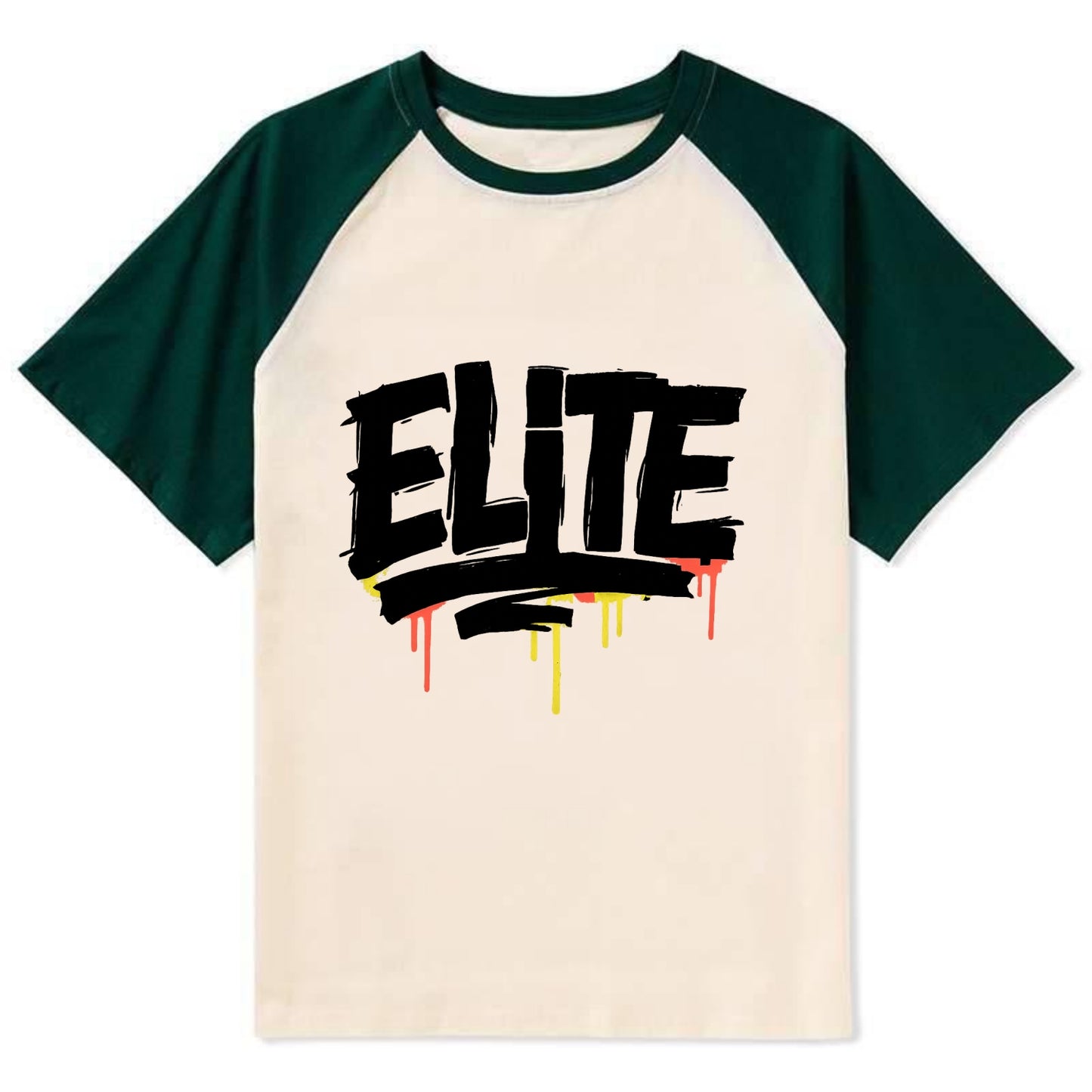 Bold typography design - "ELITE" - top tier, highest level - Contrast Raglan T-shirt - Green