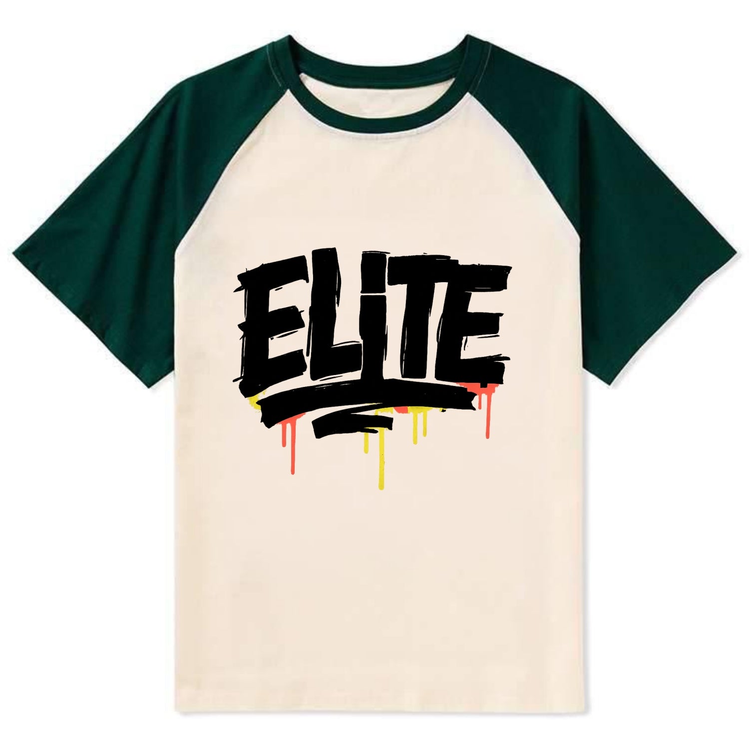 Bold typography design - "ELITE" - top tier, highest level - Contrast Raglan T-shirt - Green