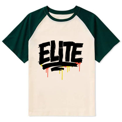 Bold typography design - "ELITE" - top tier, highest level - Contrast Raglan T-shirt - Green