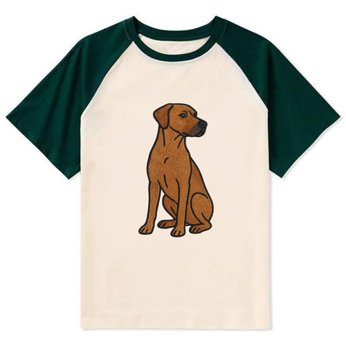 Rhodesian Ridgeback - Red wheaten embroidered pose - Contrast Raglan T-shirt