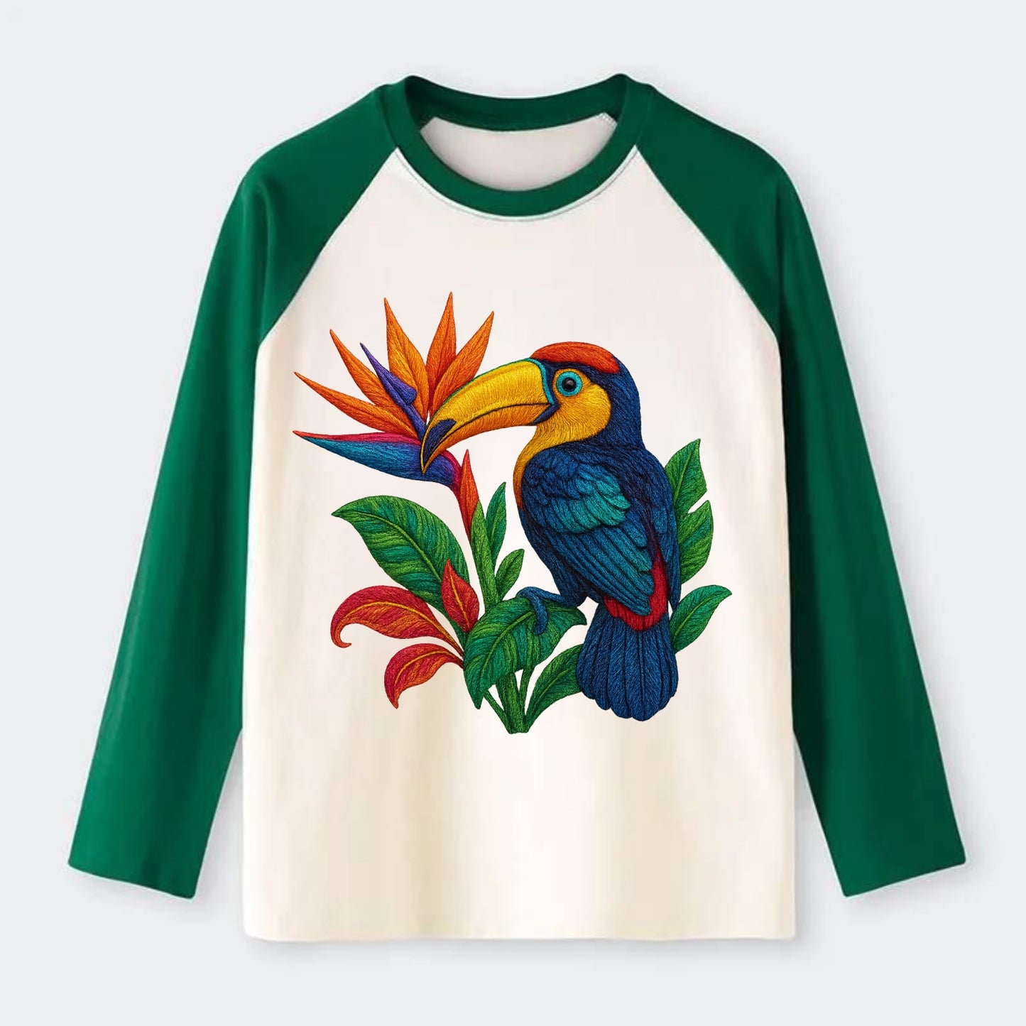 Toucan Paradise - Raglan Long Sleeve T-Shirt - Green