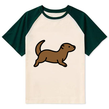 Otter - Brown sleek swimming pose flat side profile - Contrast Raglan T-shirt - Green