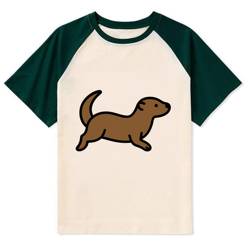 Otter - Brown sleek swimming pose flat side profile - Contrast Raglan T-shirt