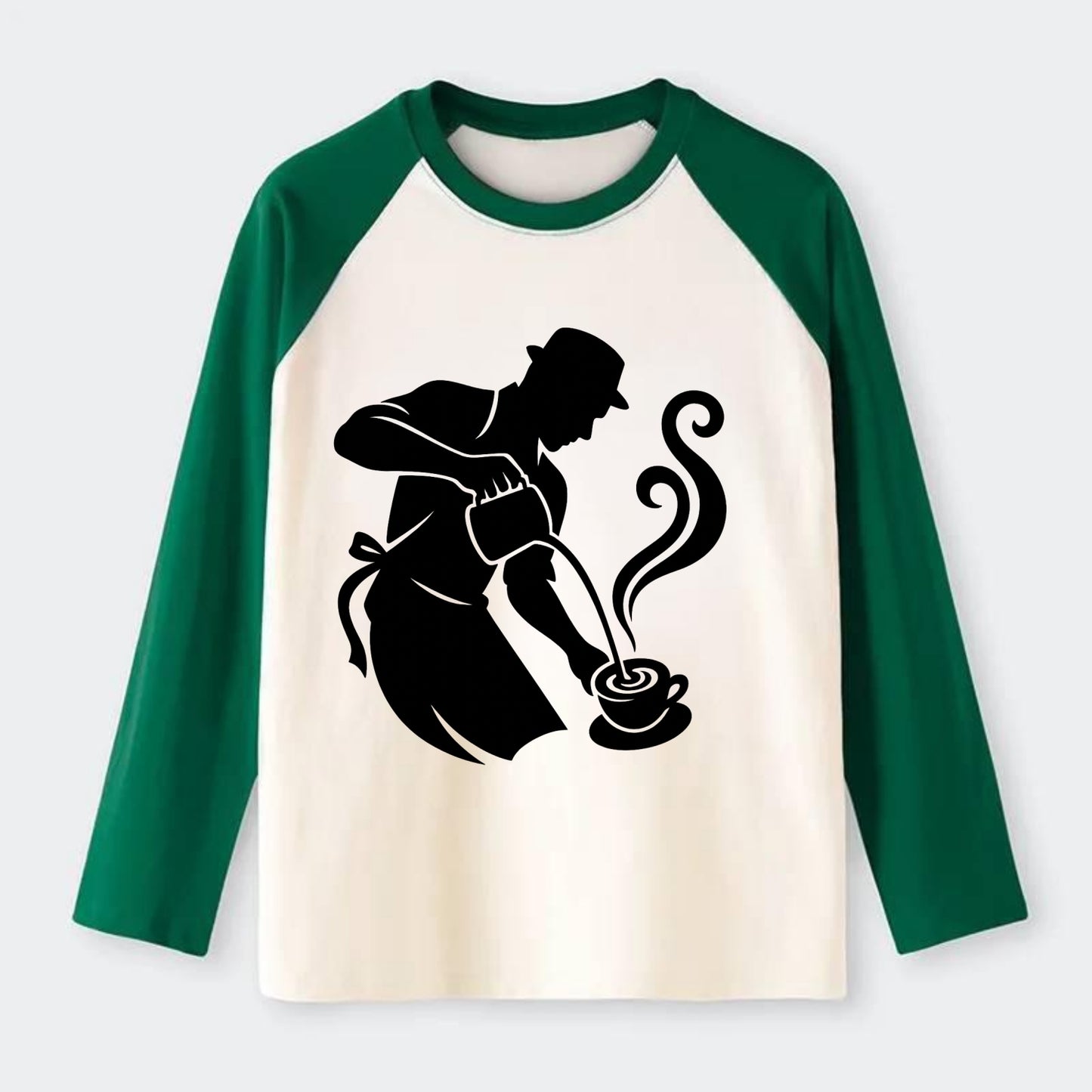 Barista creating latte art - Raglan Long Sleeve T-Shirt - Green