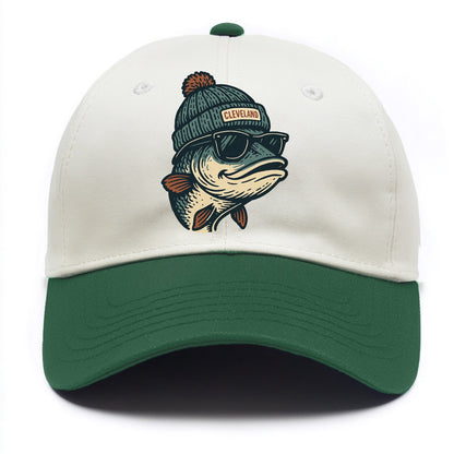 Cleveland Lake Erie Walleye wearing Cleveland beanie with pom pom and wayfarer - Two Tone Cap - Green