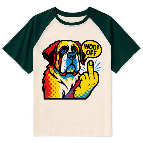 Saint Bernard with gentle giant face and droopy jowls, huge paw raised - Contrast Raglan T-shirt