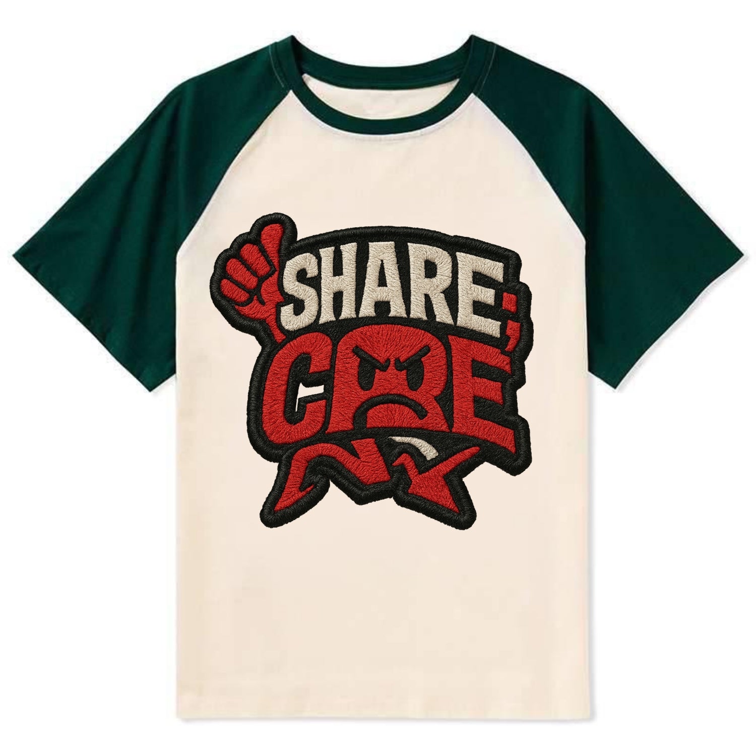 SHARE;CARE TOO MUCH Oversharer Green Hat - Contrast Raglan T-shirt - Green