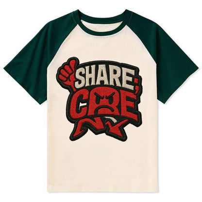 SHARE;CARE TOO MUCH Oversharer Green Hat - Contrast Raglan T-shirt - Green