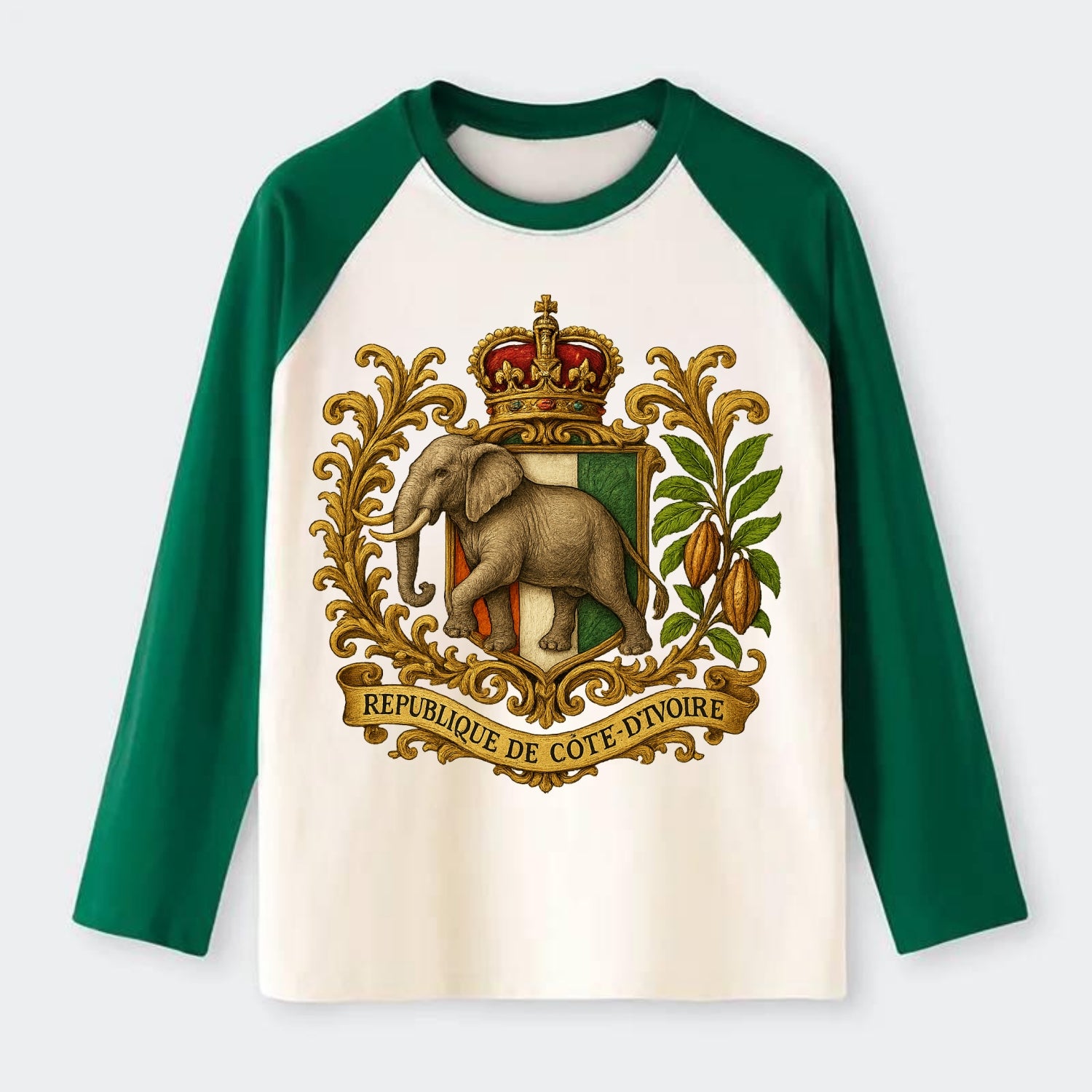 Ivory Coast Heritage Badge - Raglan Long Sleeve T-Shirt - Green