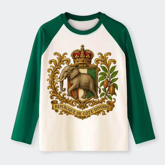 Ivory Coast Heritage Badge - Raglan Long Sleeve T-Shirt - Green