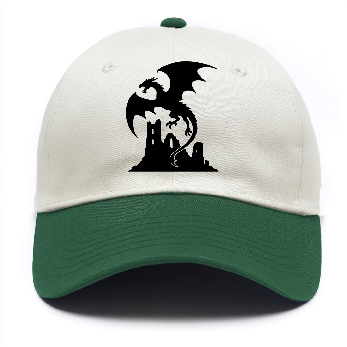 Dragon flying over castle ruins - Two Tone Cap - Green