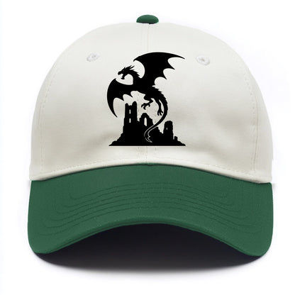 Dragon flying over castle ruins - Two Tone Cap - Green