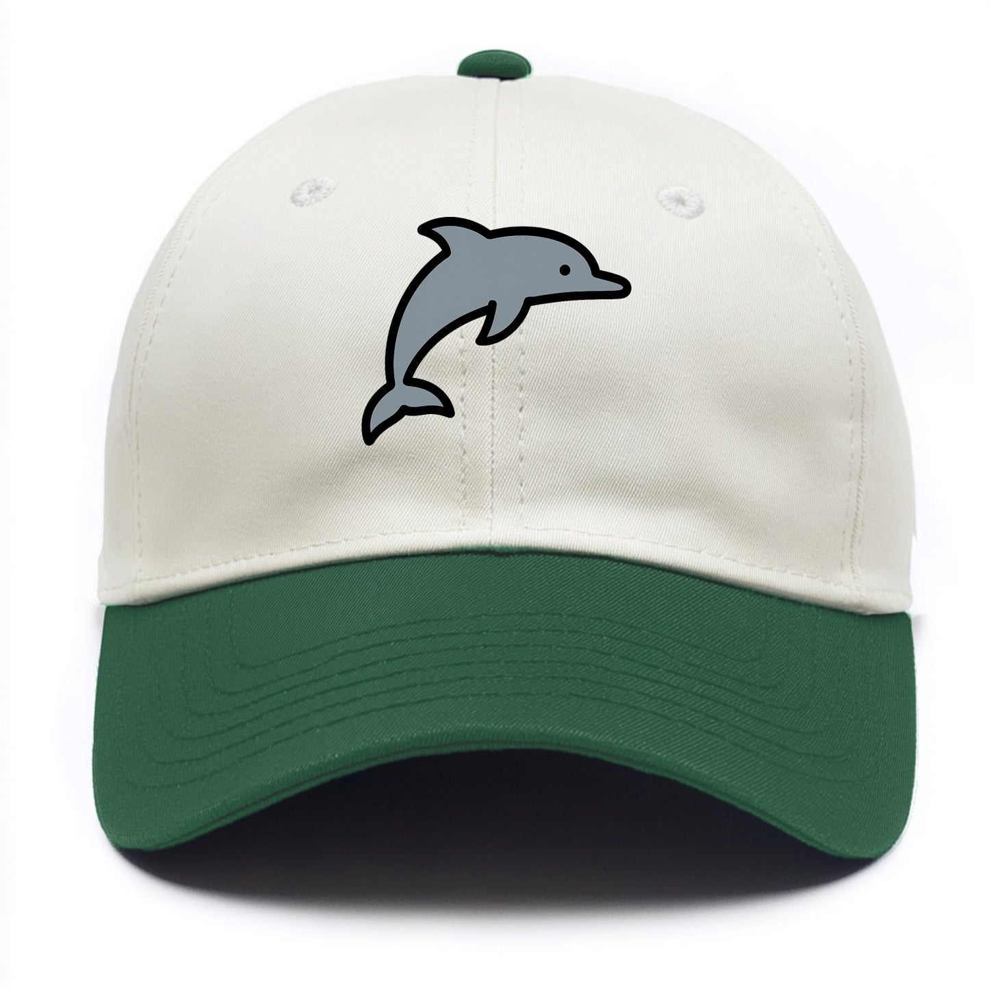 Bottlenose Dolphin - Gray jumping pose flat side profile - Two Tone Cap - Green