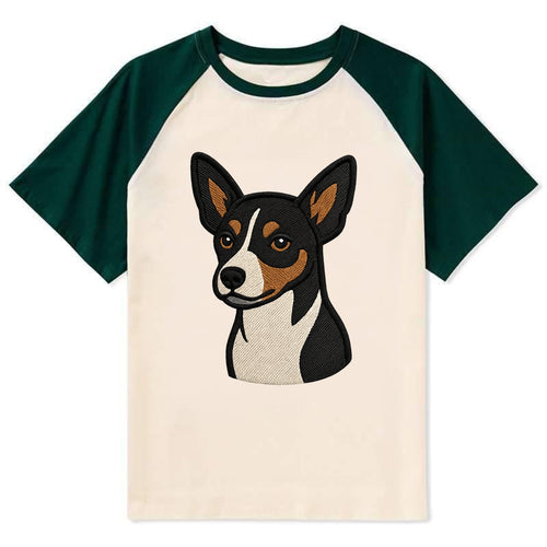 Rat Terrier - Tri-color embroidered pose - Contrast Raglan T-shirt