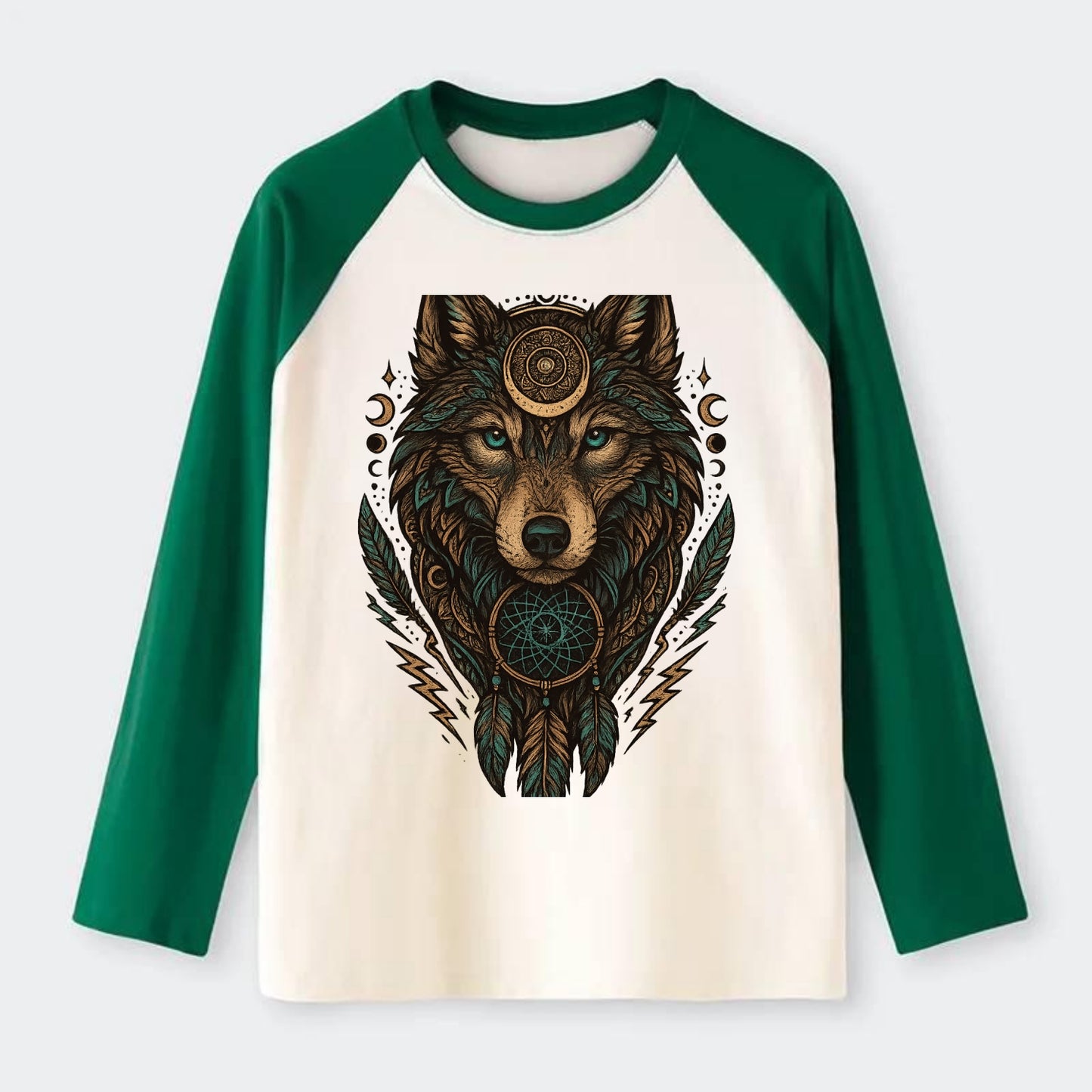 Storm Wolf Thunder  - Raglan Long Sleeve T-Shirt - Green