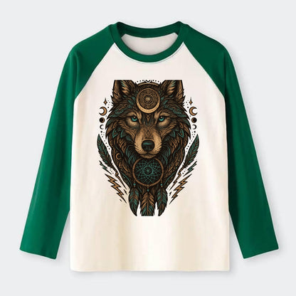 Storm Wolf Thunder  - Raglan Long Sleeve T-Shirt - Green