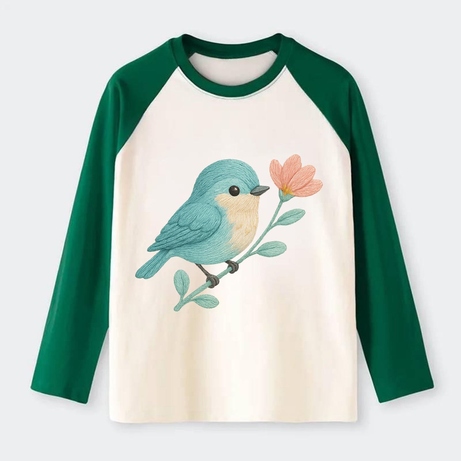 Aqua Chickadee - Raglan Long Sleeve T-Shirt - Green