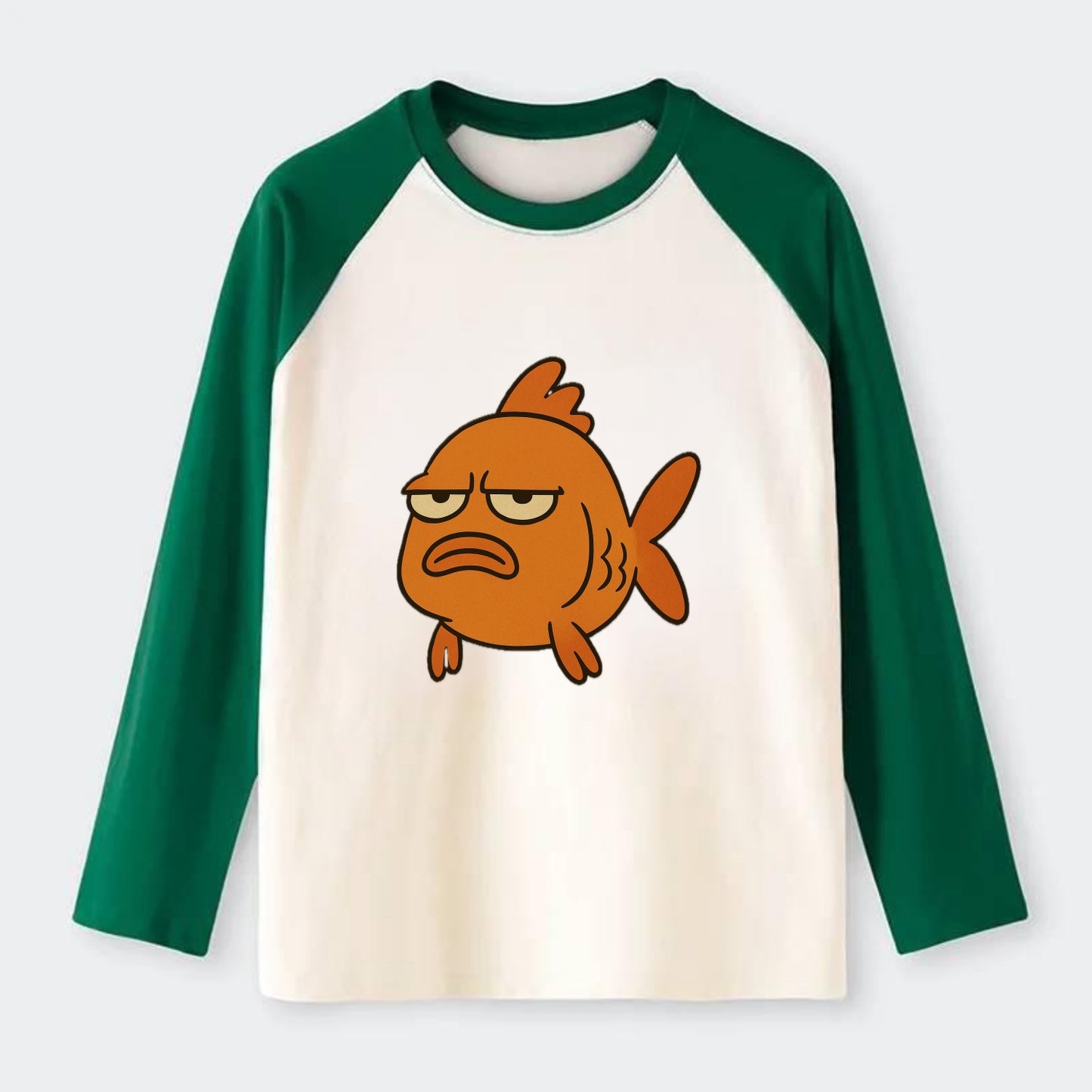 The Goldfish Judging Silently - Raglan Long Sleeve T-Shirt - Green