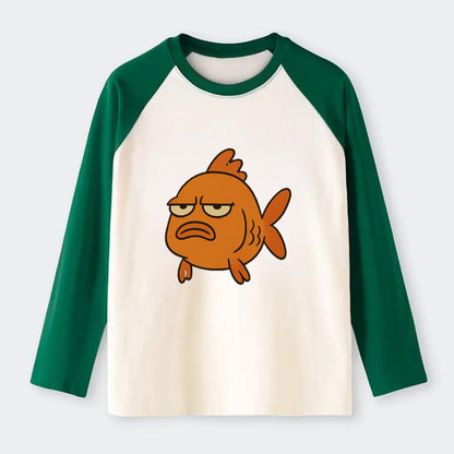 The Goldfish Judging Silently - Raglan Long Sleeve T-Shirt - Green