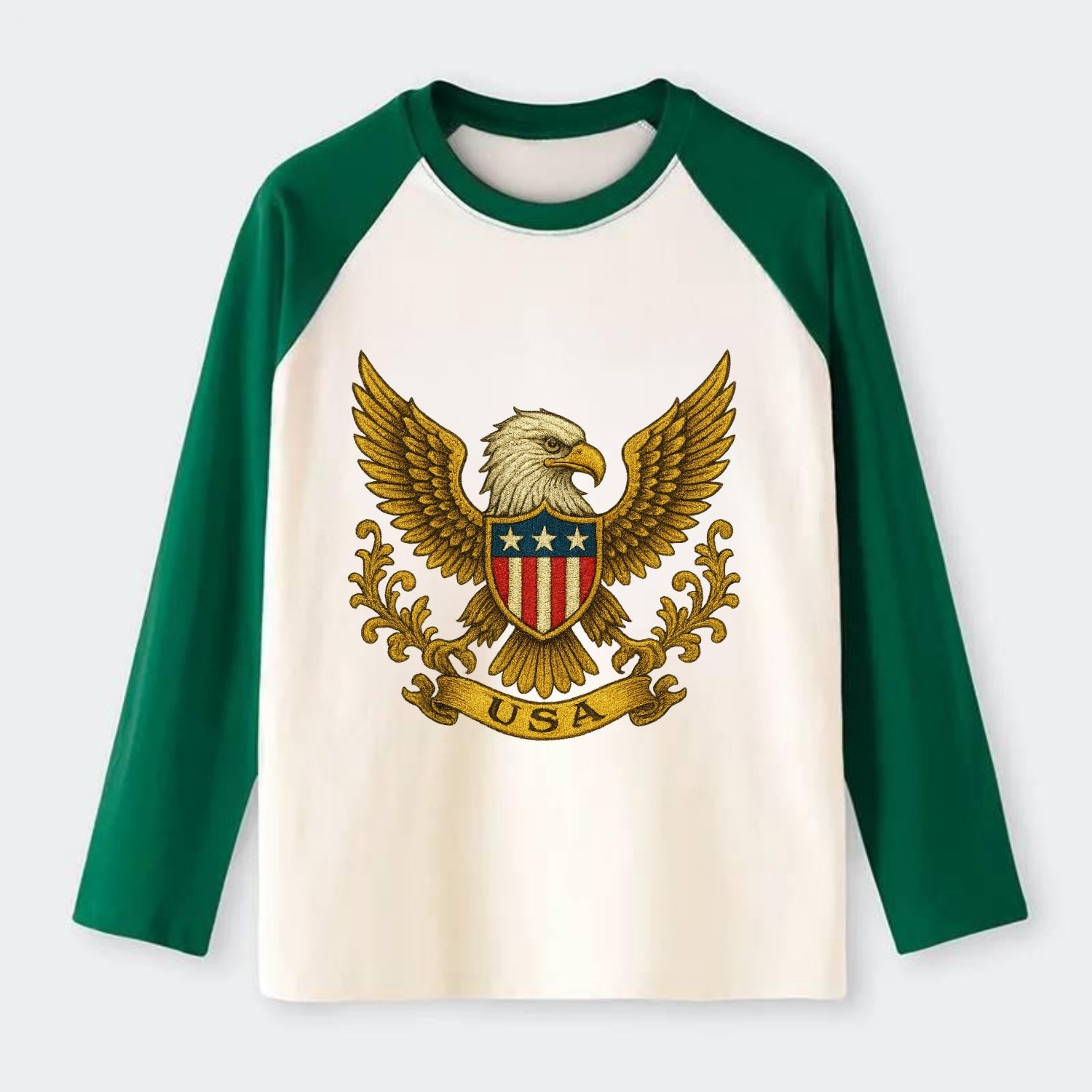 Usa Heritage Eagle Baseball Cap 2 - Raglan Long Sleeve T-Shirt - Green