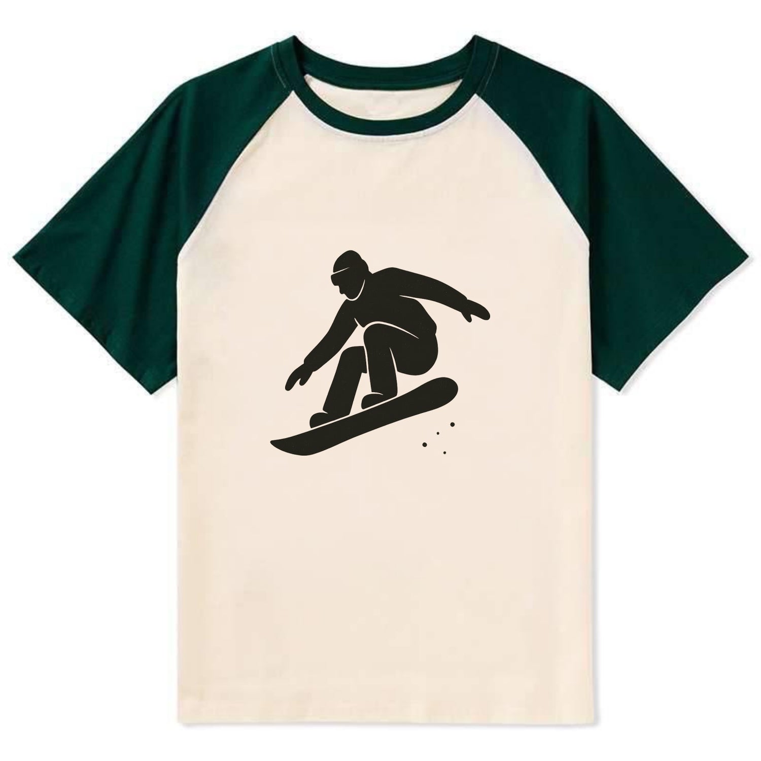 Snowboarder catching air off a jump - Contrast Raglan T-shirt - Green