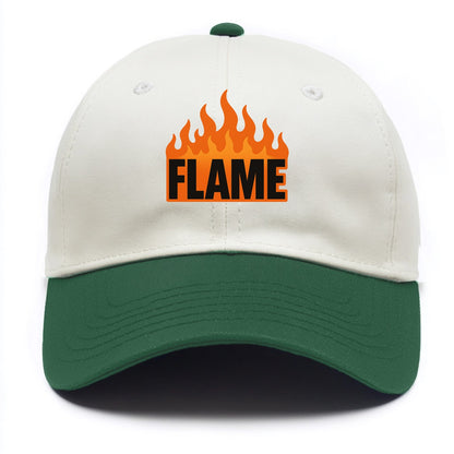 Bold typography design - "FLAME" - burning bright, passionate - Two Tone Cap - Green