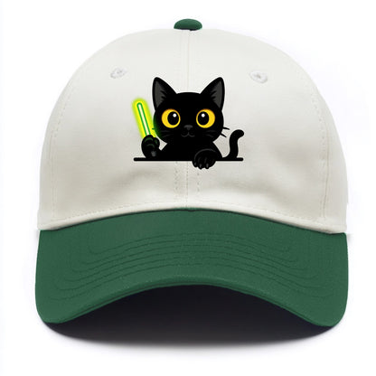 Midnight the black cat fist bumping the viewer with right paw extended. - Two Tone Cap - Green