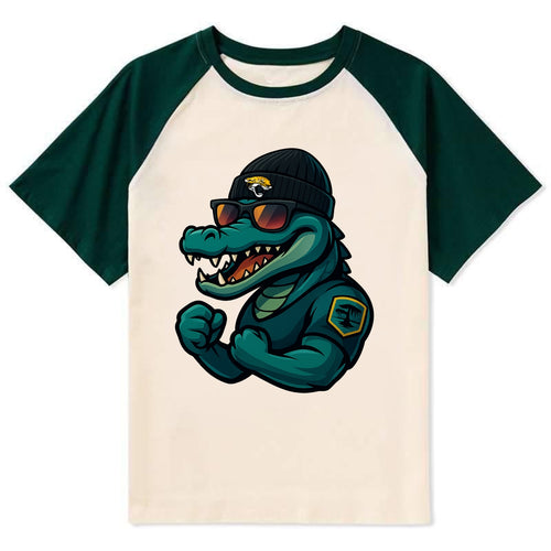 Jacksonville Alligator wearing Jaguars beanie with swamp patch and - Contrast Raglan T-shirt