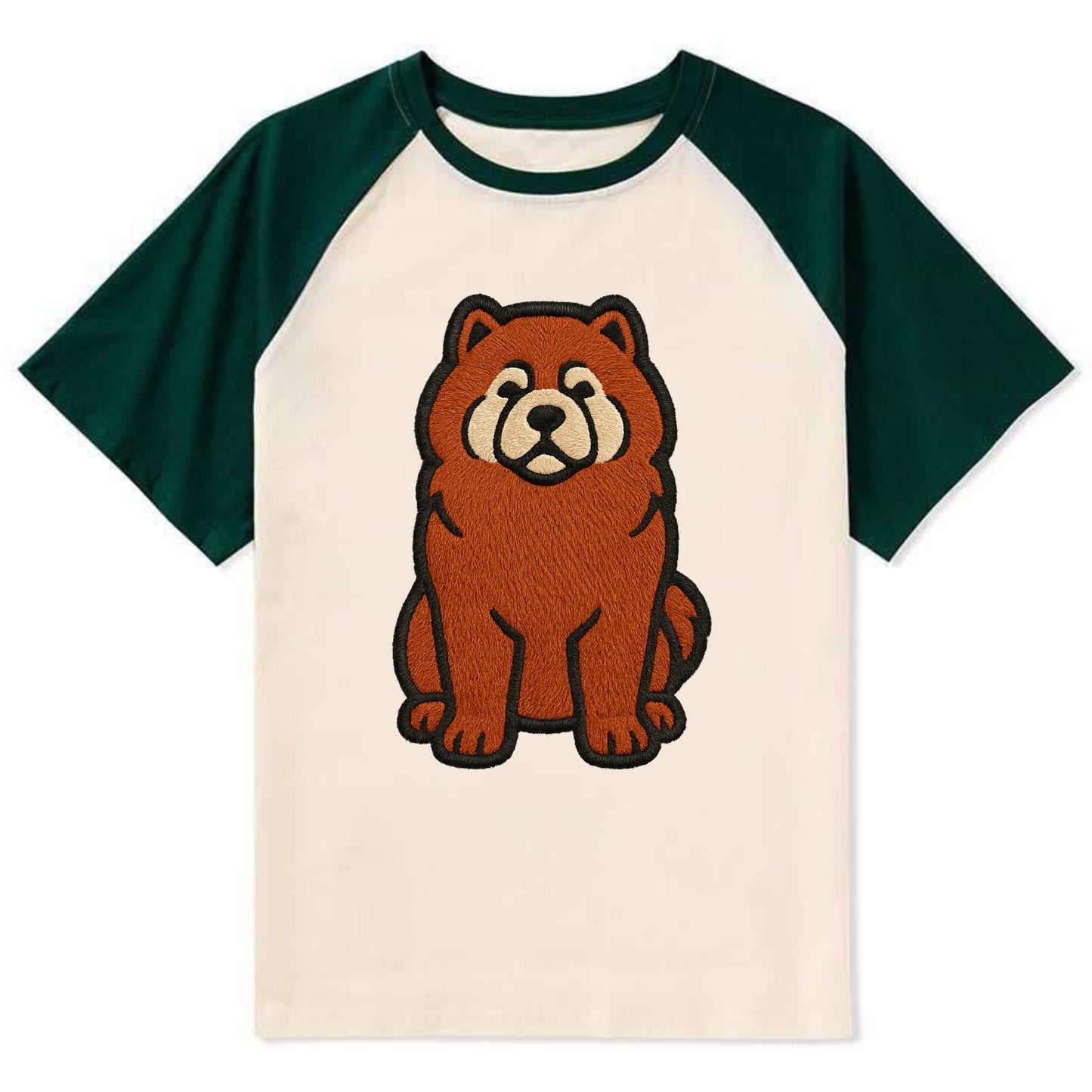 Chow Chow - Red fluffy sitting pose - Co Contrast Raglan T-shirt - Green