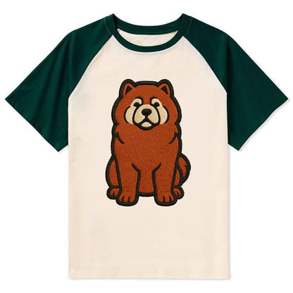 Chow Chow - Red fluffy sitting pose - Co Contrast Raglan T-shirt - Green
