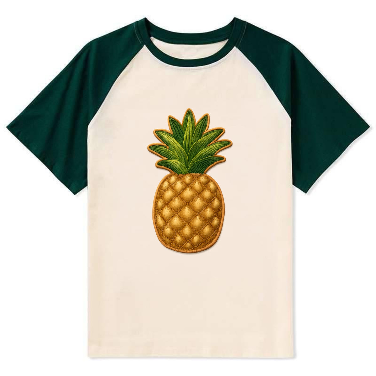 PINEAPPLE CROWN - tropical fruit in yellow and green , hospitality - Contrast Raglan T-shirt - Green