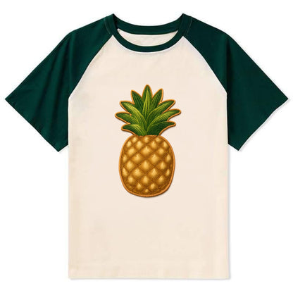 PINEAPPLE CROWN - tropical fruit in yellow and green , hospitality - Contrast Raglan T-shirt - Green