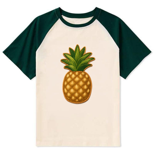 PINEAPPLE CROWN - tropical fruit in yellow and green , hospitality - Contrast Raglan T-shirt