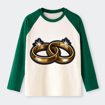 WEDDING RINGS - interlocked bands in gold , marriage - Raglan Long Sleeve T-Shirt - Green