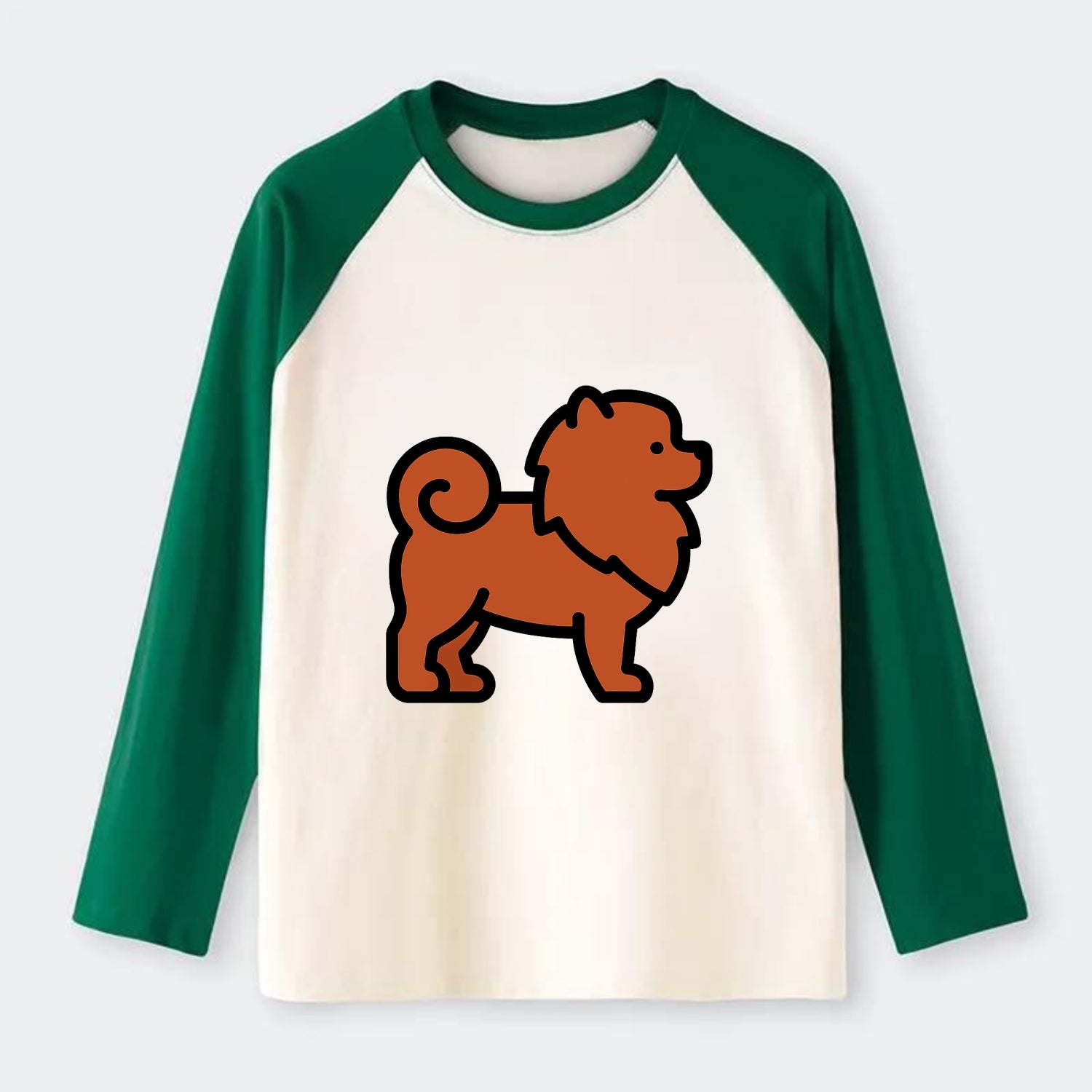 Chow Chow - Red fluffy flat side profile - Raglan Long Sleeve T-Shirt - Green