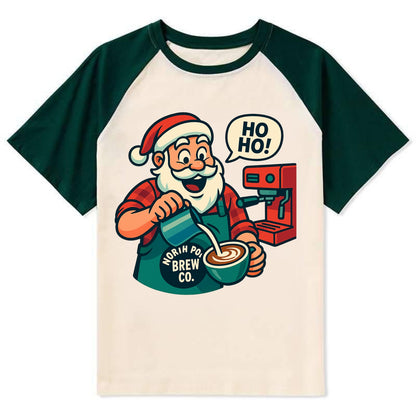 Santa Barista - Contrast Raglan T-shirt - Green