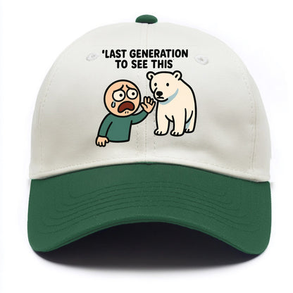 Person waving goodbye to polar bear - "Last generation to see this" - extinction - Two Tone Cap - Green