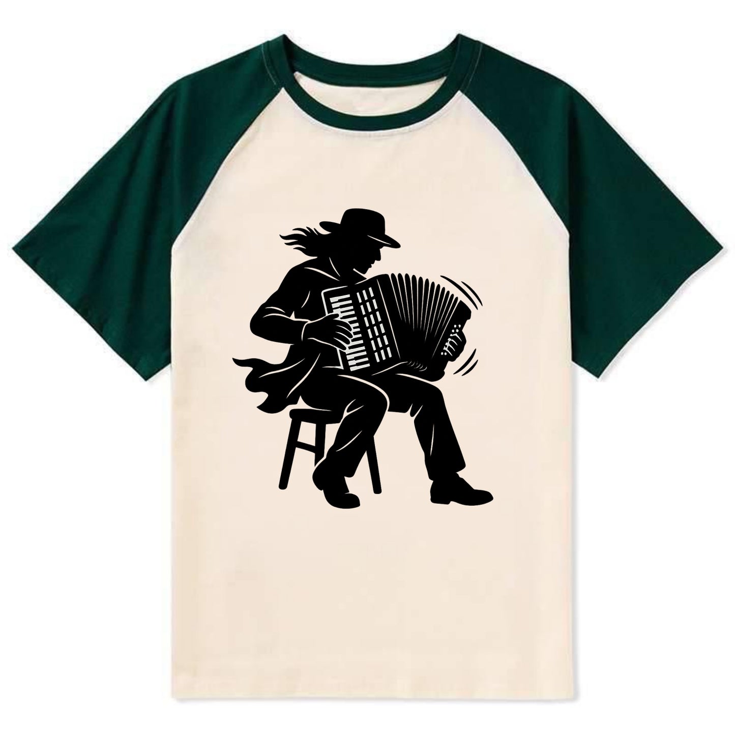 Accordion player street musician - Contrast Raglan T-shirt - Green