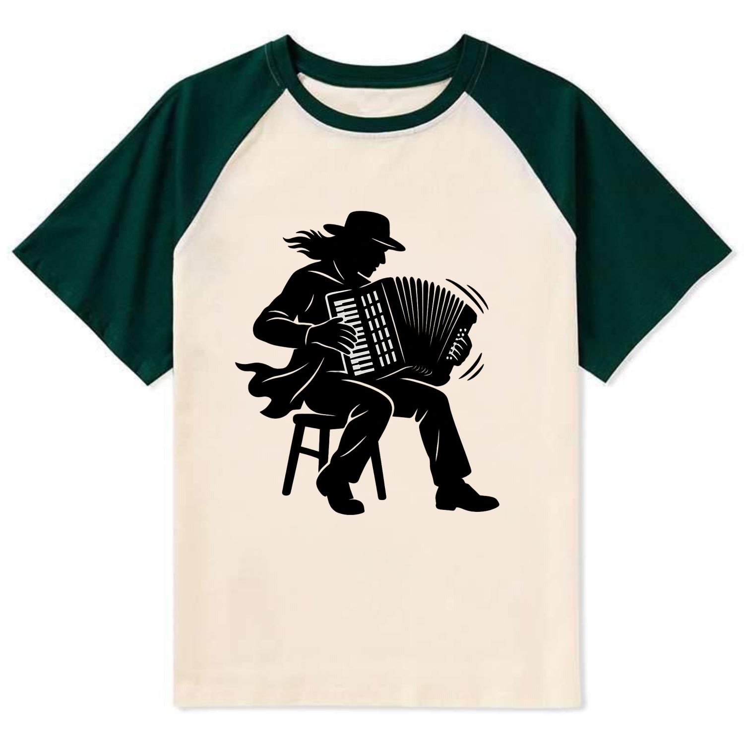 Accordion player street musician - Contrast Raglan T-shirt - Green
