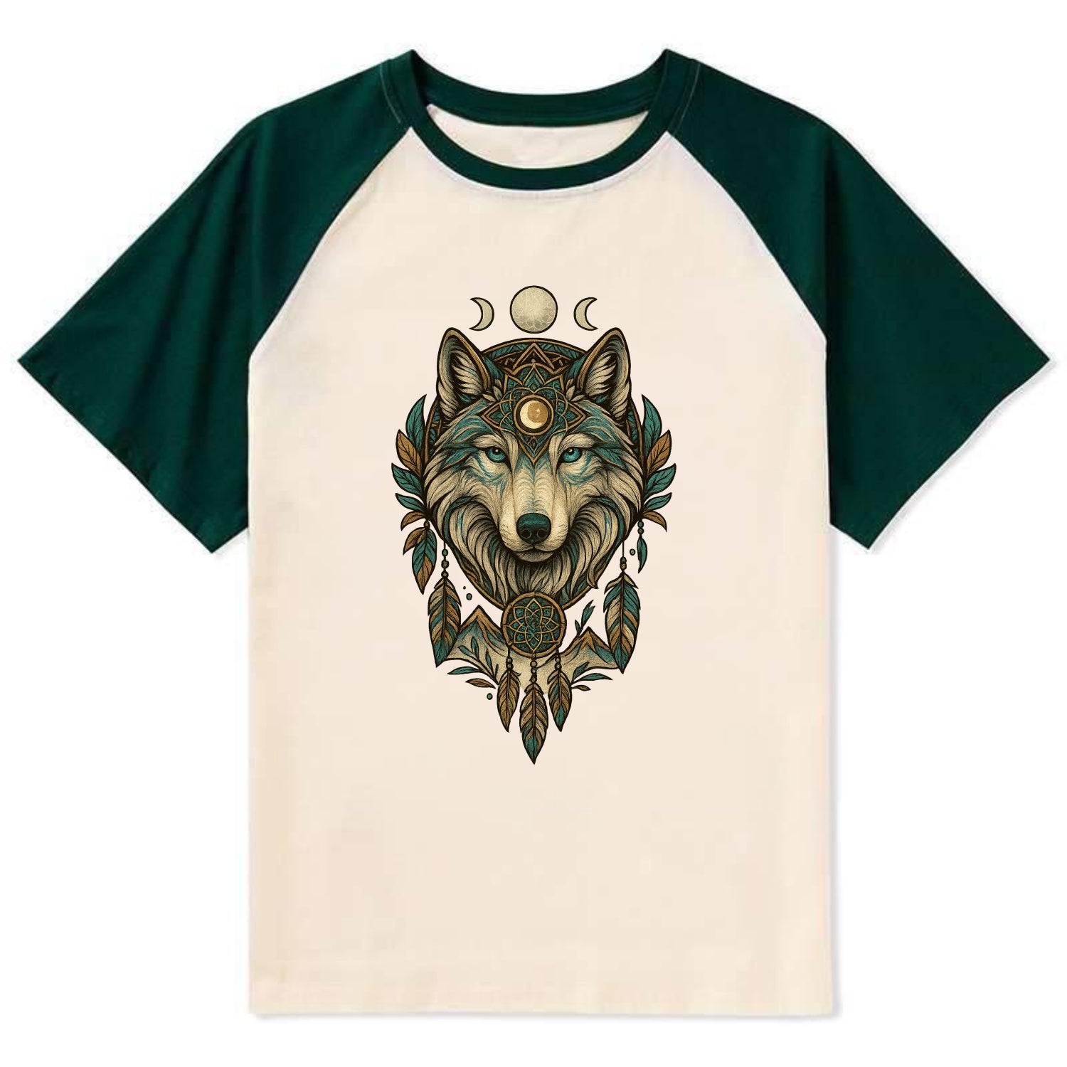 Pearl Wolf Shimmer  - Contrast Raglan T-shirt - Green