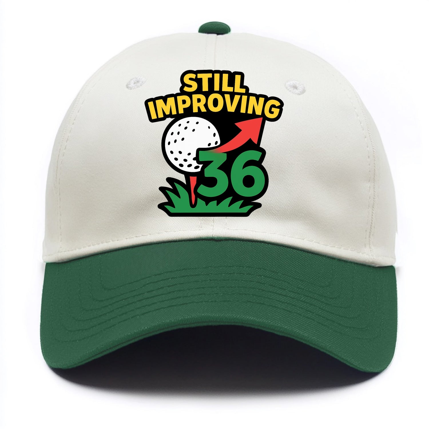 Handicap number getting higher with arrow - "Still Improving" - optimistic handicap - Two Tone Cap - Green