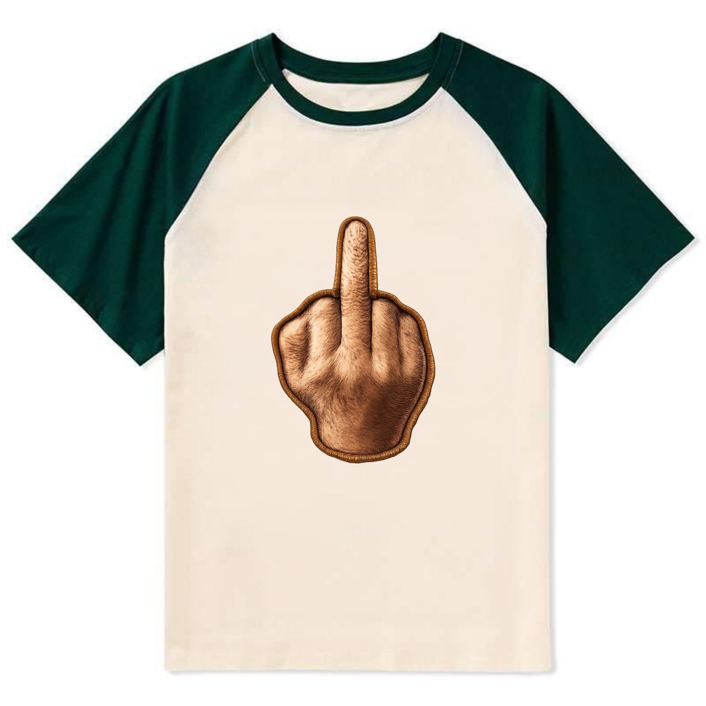 MIDDLE FINGER - hand gesture in skin tone , attitude - Contrast Raglan T-shirt - Green